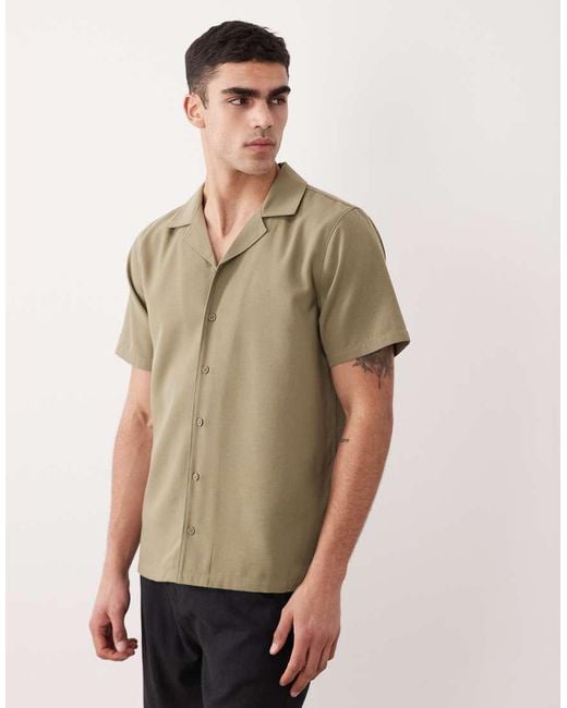 New Look Natural Linen Look Revere Shirt for men