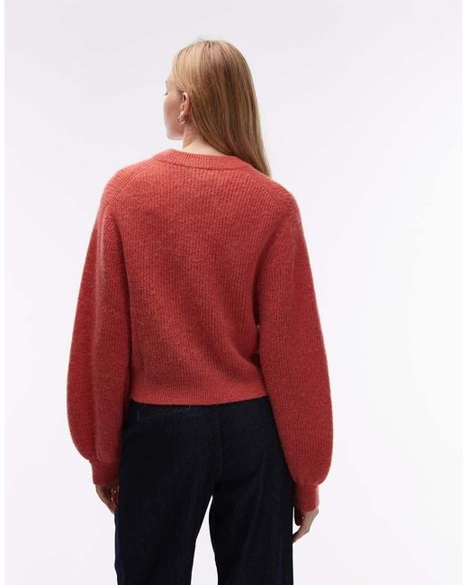 & Other Stories Red Wool And Alpaca Mix Jumper With Balloon Sleeves
