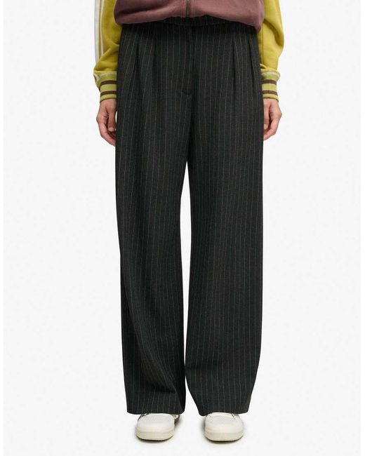 Superdry Gray Mid Rise Pinstripe Trousers