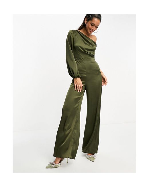 Amazon.com: Women's One Shoulder High Waist Tie Solid One Piece Long Sleeve  Slim Sexy Jumpsuit (Green, L) : Clothing, Shoes & Jewelry
