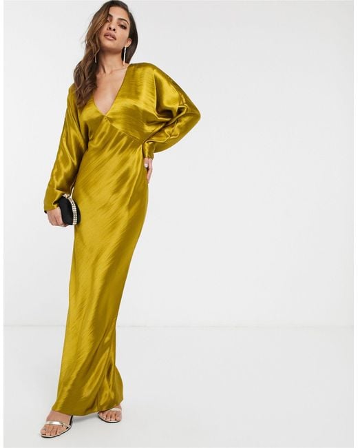 ASOS Maxi Dress Batwing Sleeve Bias Cut-green
