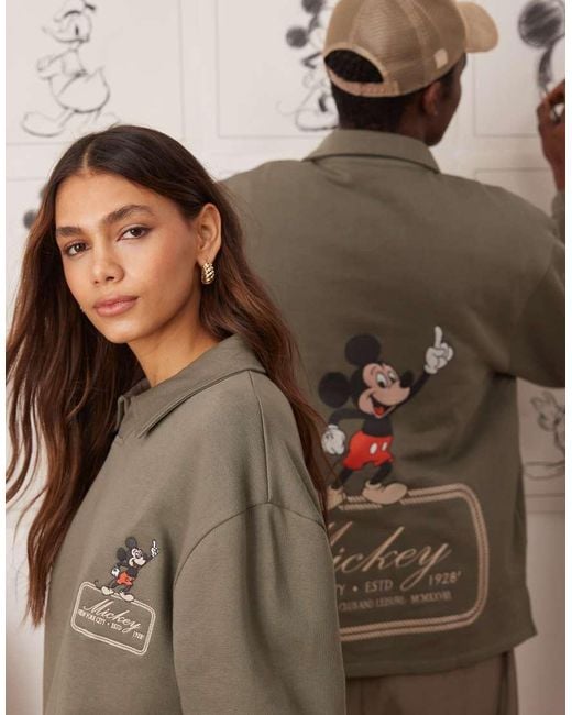 ASOS Brown Disney Unisex Oversized Polo Sweatshirt With Mickey Mouse Prints