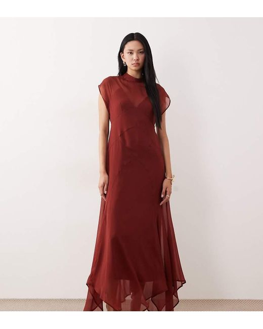 ASOS Red Asos Design Tall High Neck Hanky Hem Chiffon Maxi Dress