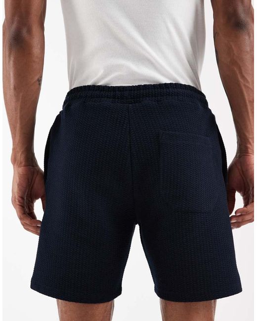 ASOS Blue Slim Herringbone Textured Co-ord Jersey Short for men