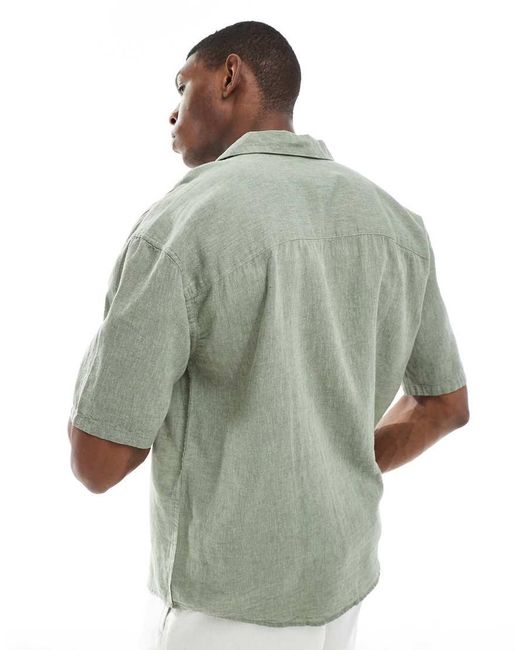 Only & Sons Green Linen Mix Relaxed Resort Shirt for men