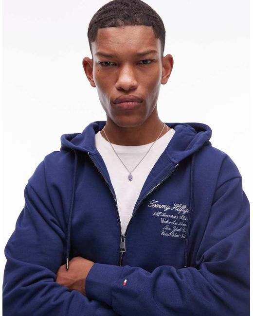 Tommy Hilfiger Hoodie Met Logo En Rits in het Blue voor heren