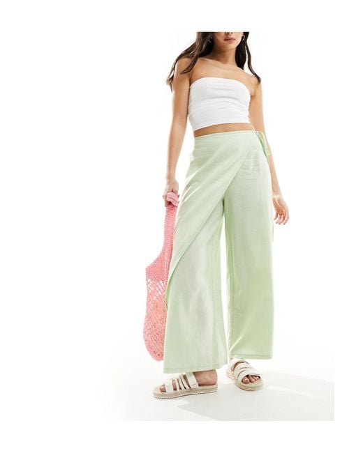 ASOS White Wrap Trousers With Linen
