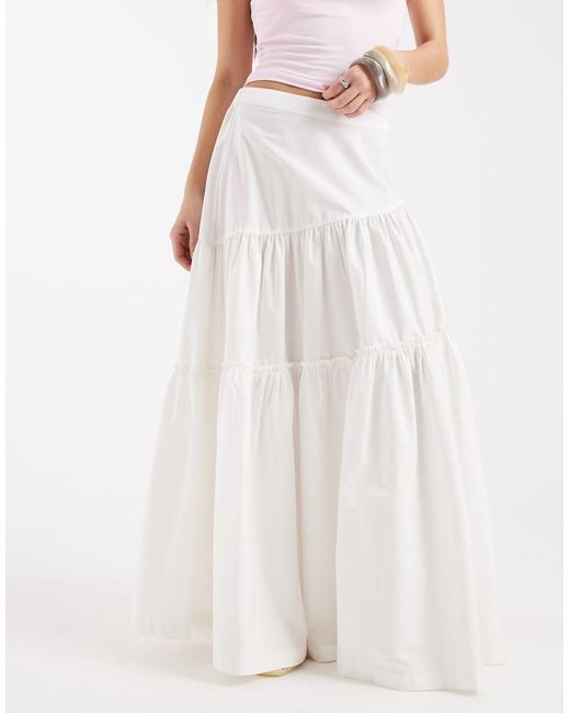 ASOS White Asymmetric Tiered Boho Maxi Skirt