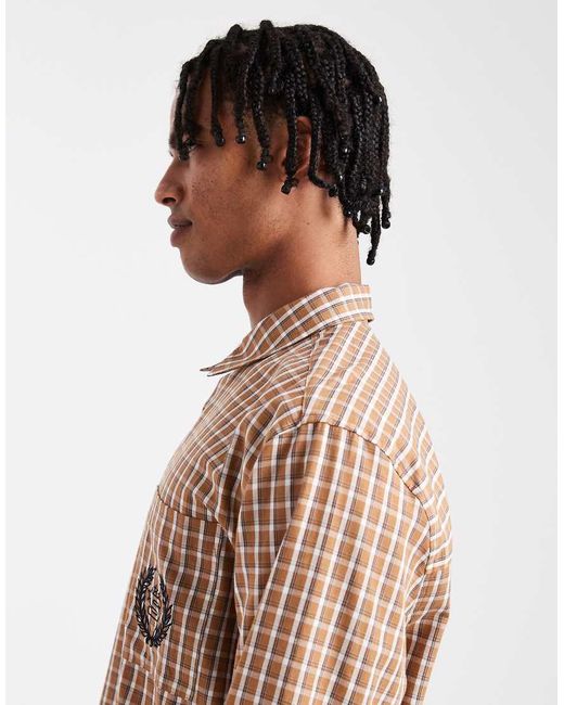 Camicia Vestibilità Comoda A Quadri Con Ricamo Sul Petto di ASOS in Natural da Uomo