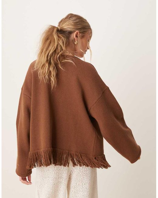 ASOS Gebreid Open Vest Met Franjes in het Brown