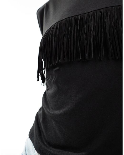 ASOS Black Tank Top With Suedette Fringing And Shoulder Pads