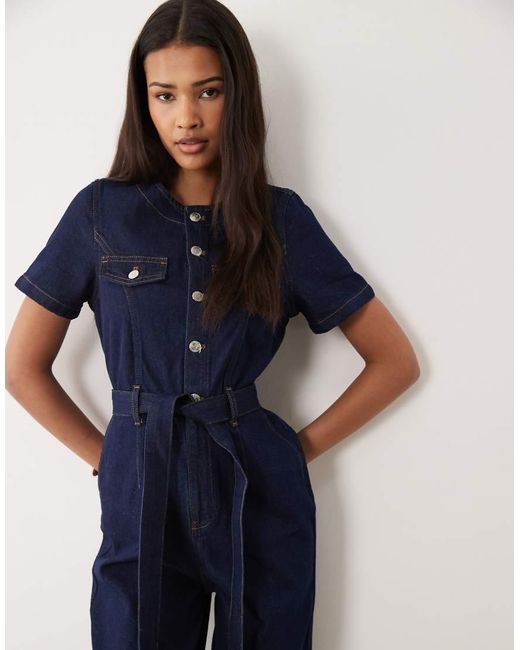Miss Selfridge Blue Button Up Military Jumpsuit