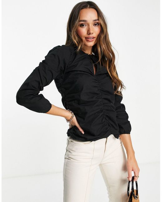 Blusa negra fruncida Vero Moda de Algodón de color Negro - Lyst