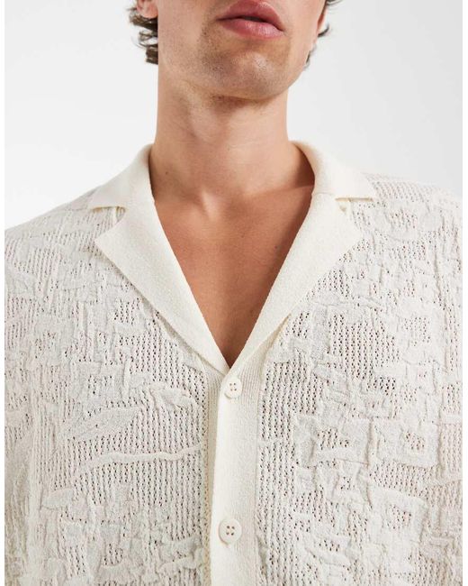 ASOS White Relaxed Knit Button Down Polo Shirt for men