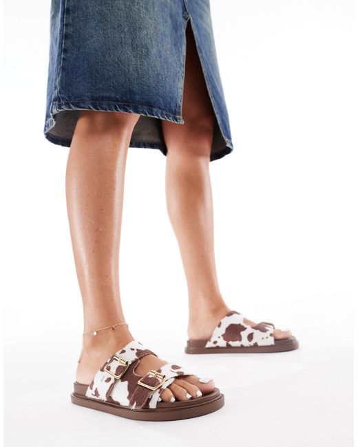London Rebel Blue Double Buckle Detail Sandals