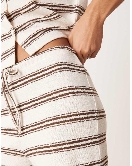 ASOS Natural Cut And Sew Stripe Mid Rise Wide Leg Trousers