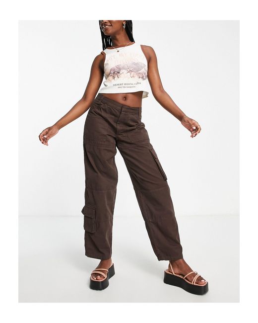 Relaxed Low Slung Cargo Trouser in Brown Lyst Canada
