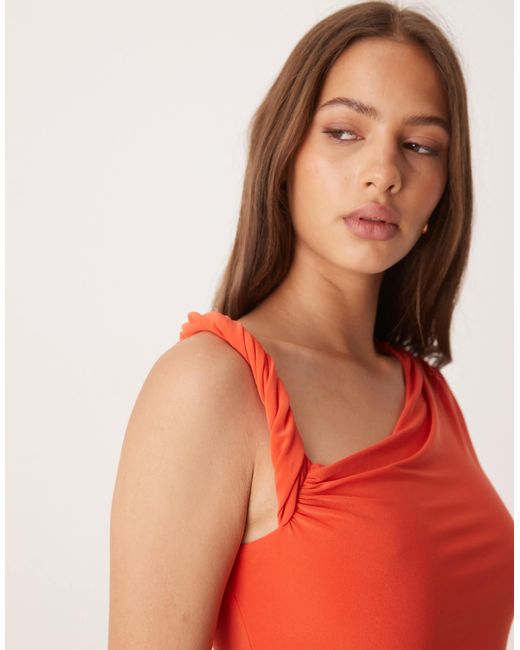 ASOS Red Draped Twist Shoulder Cut Out Short Sleeve Bodysuit