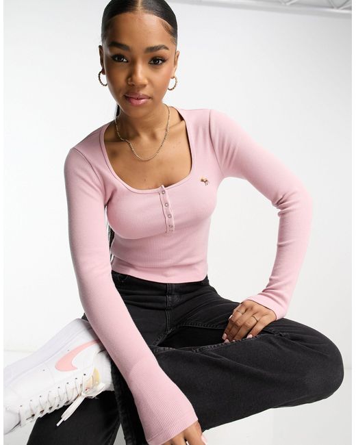 Abercrombie & Fitch Pink Long Sleeve Henley Top