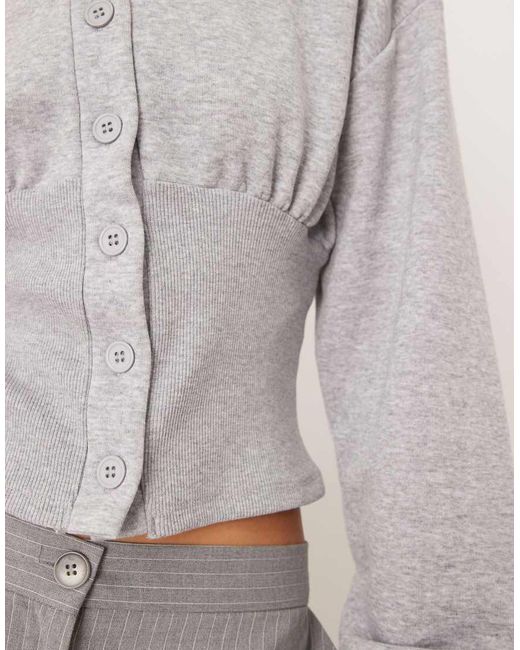 ASOS Gray Cinched Sweat Button Through Top
