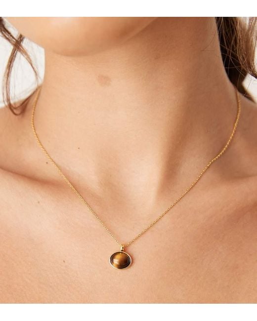 Collana Con Pietra Semipreziosa Occhio Di Tigre Placcata 18K di Orelia in Natural