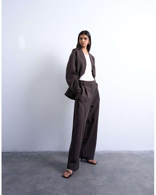 TOPSHOP Brown Double Pleat Suit Trouser