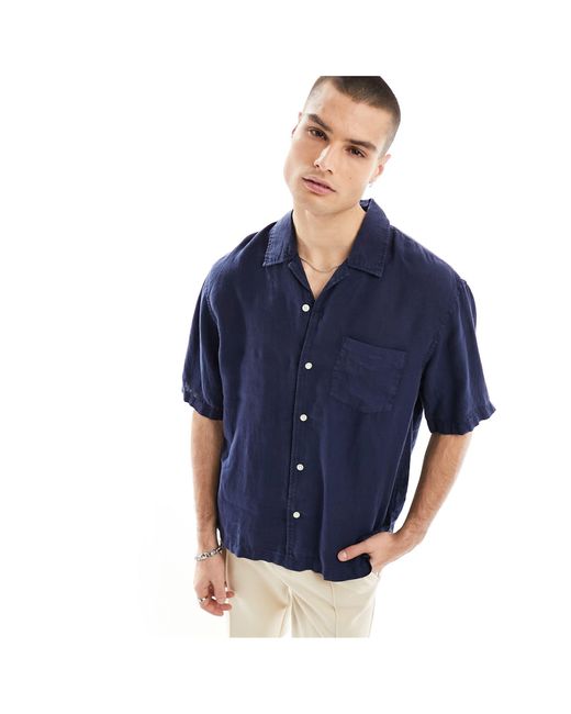 Gant – kurzärmliges hemd aus stückgefärbtem leinen in Blue für Herren