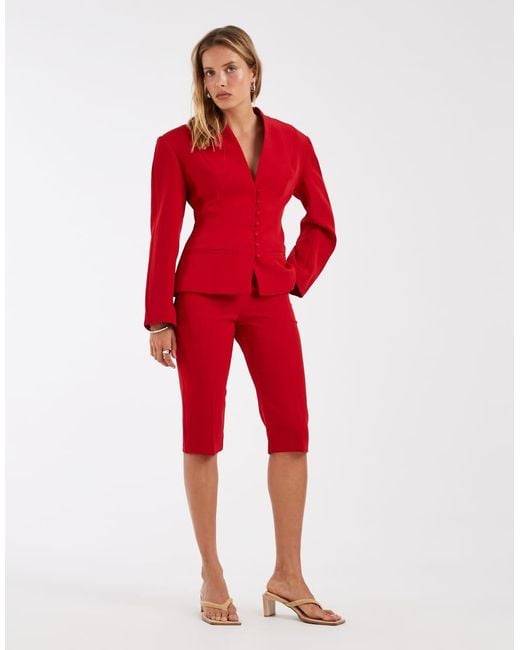 ASOS Red Tailo Collarless Multi Button Nipped Blazer