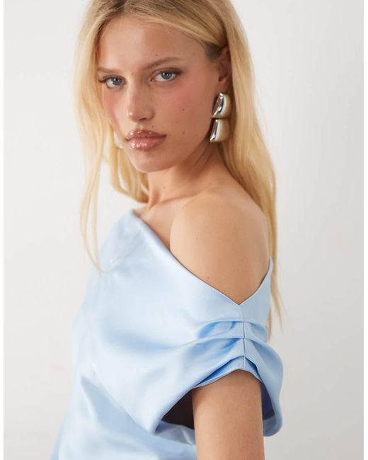 ASOS Blue Satin One Shoulder Drape Mini Dress