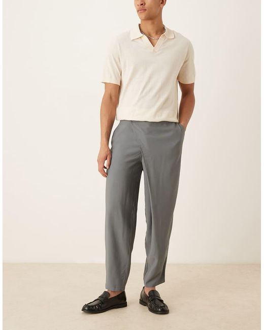 ASOS Gray Oversize Tapered Smart Trousers With Wrap Front for men