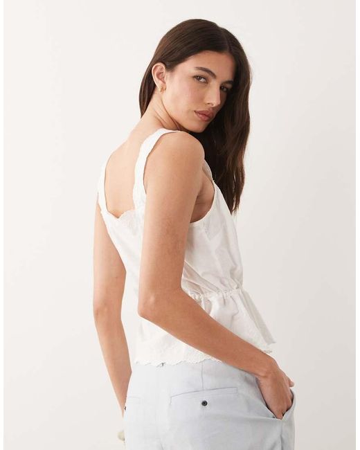 Nobody's Child White Elena Cotton Square Neck Broderie Detail Tie Waist Cami Top