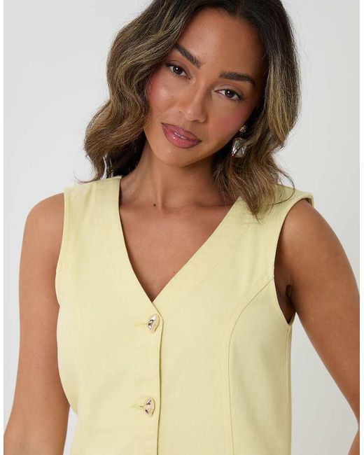 Threadbare Natural Denim V-Neck Mini Pinafore Dress