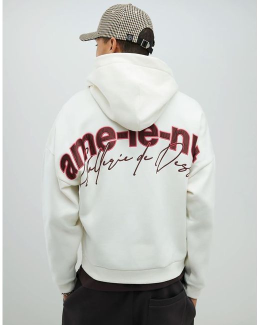 River Island Gray Cream Oversized Fit Ame Le Nuit Hoodie for men