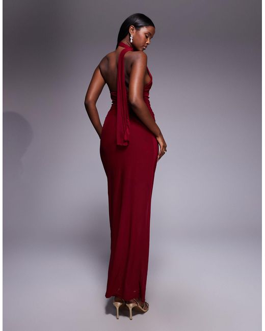 Robe longue en tulle avec détail noué superposé à l'encolure et ourlet transparent - bordeaux Fashionkilla en coloris Red