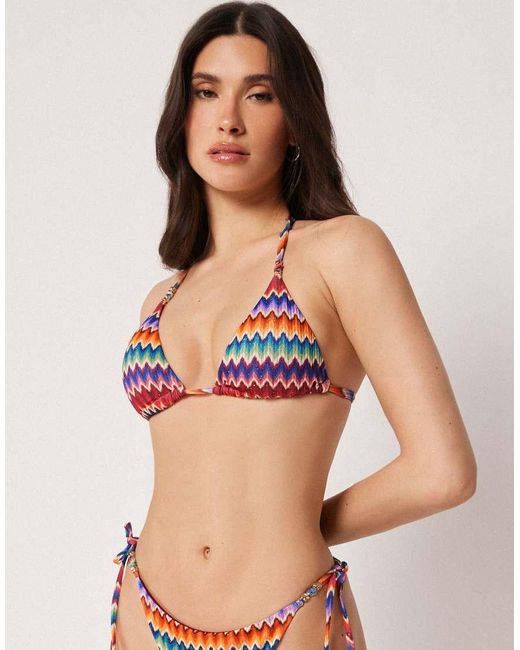 Calzedonia Red Triangle Bikini Top Vibrant Chevron