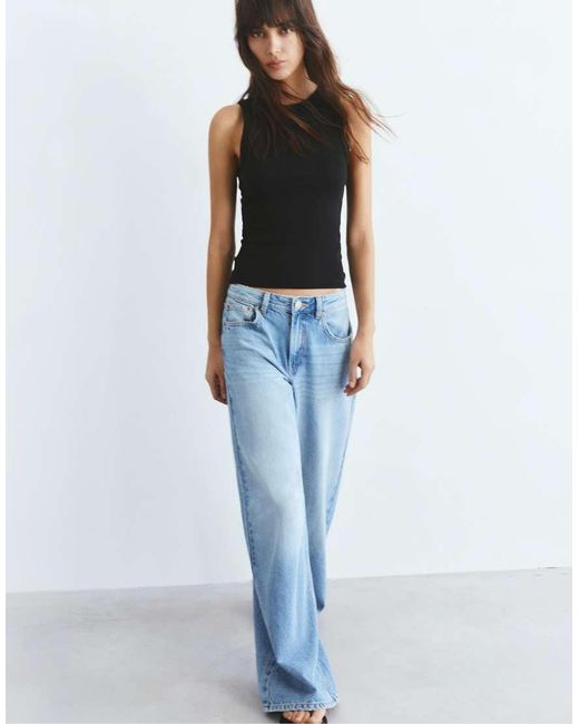 Pull&Bear Black Round Neck Tank Top