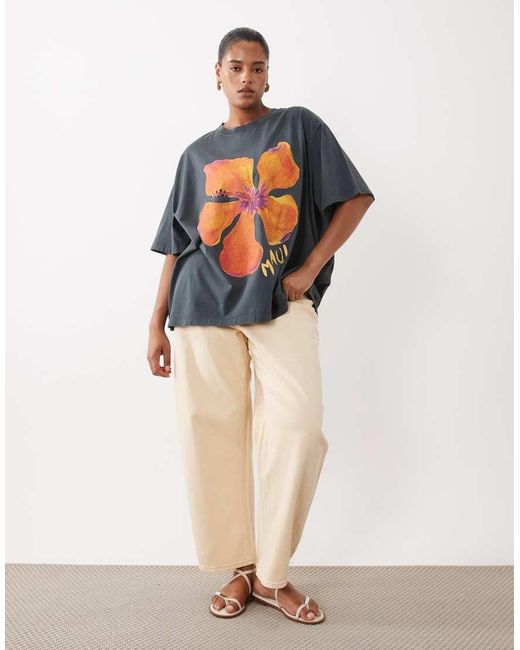ASOS Blue Asos Design Curve Oversized T-shirt With Maui Flower Graphic