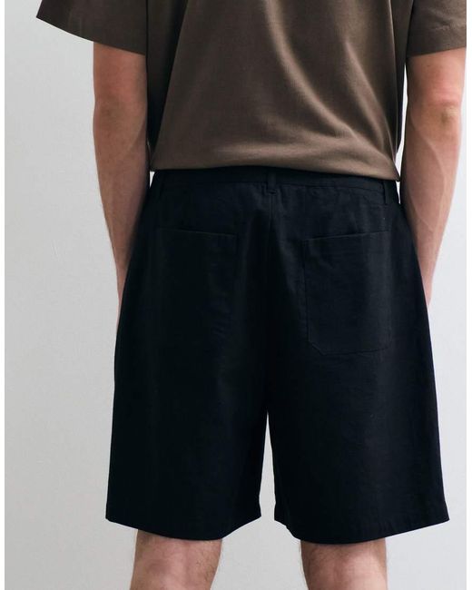 ASOS COLLECTIVE Black Pleated Cotton-linen Blend Shorts for men