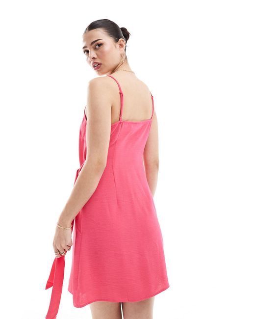 Vila Pink Linen Touch Wrap Front Cami Mini Dress