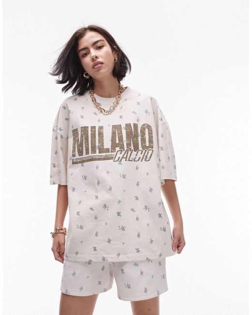 TOPSHOP White Co Ord Graphic Milano Floral Print Oversized Tee