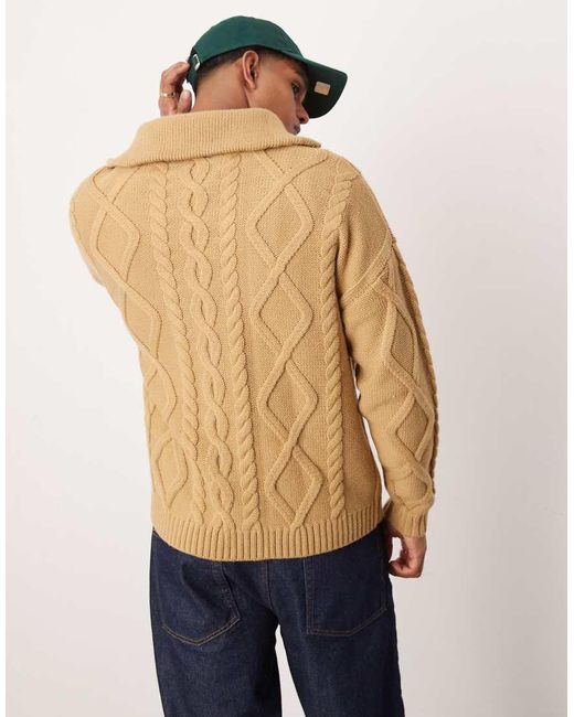Jersey Extragrande Con Cremallera Corta De Punto De Ochos Grueso De Mezcla De Lana De -Beis Neutro ASOS de hombre de color Natural