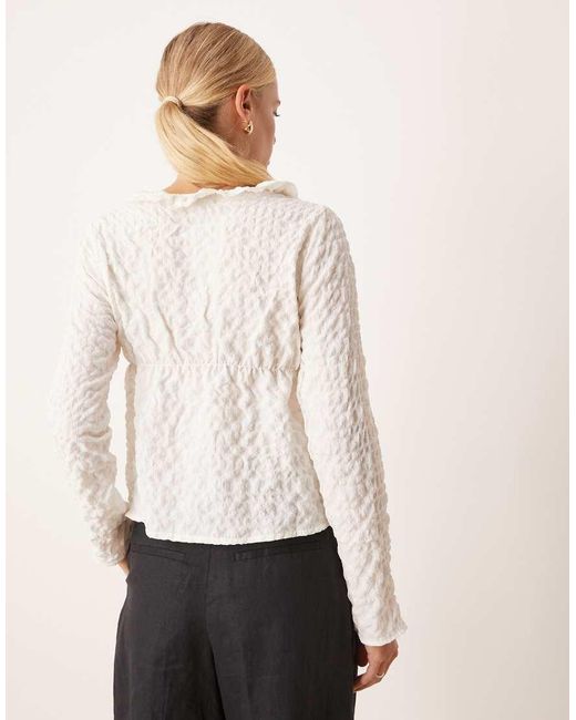 Brave Soul Natural Seersucker Frill Collar Tie Front Blouse