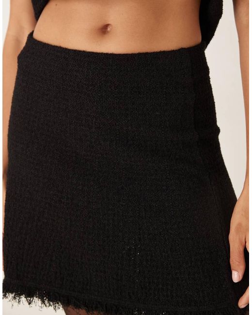 Mango Natural Boucle Mini Skirt With Fringing Co-Ord
