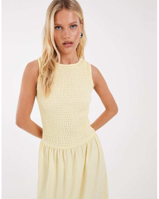 Pieces Natural Smocked Drop Waist Textured Midi Dress