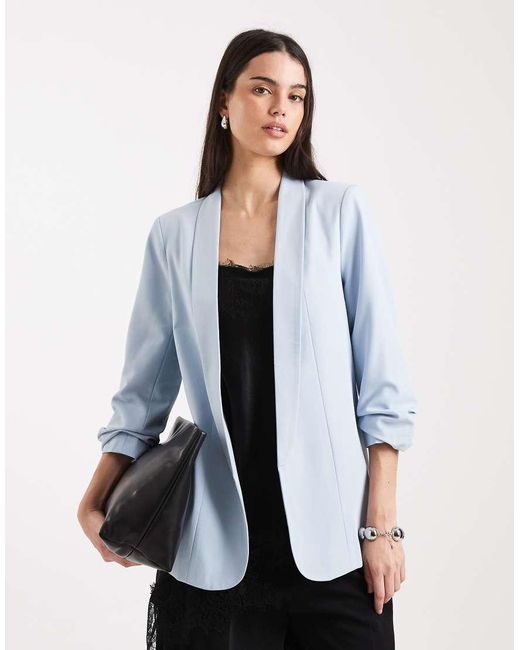 Pieces Blue Tailored Ruched Sleeve Blazer