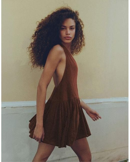 Pull&Bear Brown Short Surplice Neckline Dress