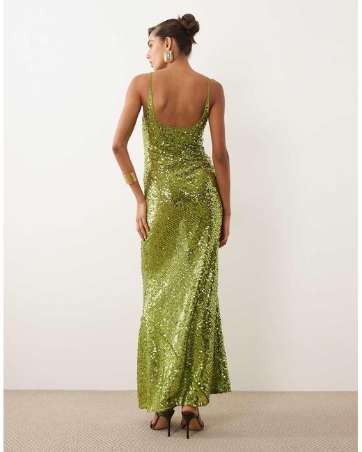 ASOS Green Embellished Sheer Scattered Sequin Cami Maxi Dress