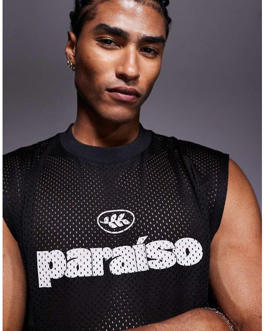 Camiseta Negra Extragrande Sin Mangas Con Estampado Gráfico De Texto De Airtex De ASOS de hombre de color Blue
