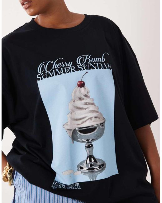 ASOS Black Asos Design Curve Oversized T-shirt With Summer Sundae Graphic