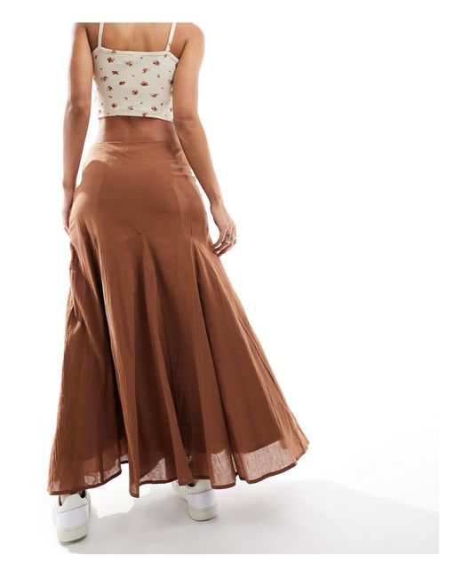 Daisy Street Brown Low Rise Flare Crinkle Maxi Skirt